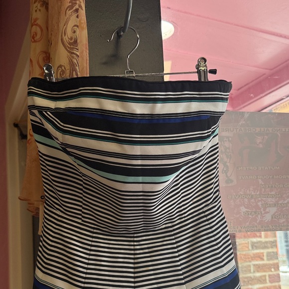 White House Black Market Strapless Striped Dress in Blue, Black, and White - Picture 3 of 5